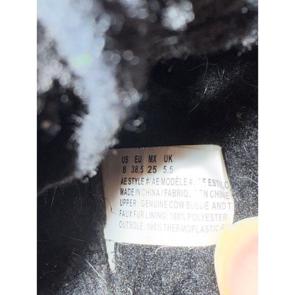 American Eagle Black Genuine Cow Suede Faux Fur Ankle Moccasin Booties Sz 9 - Picture 8 of 14